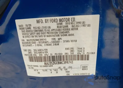 2021 Ford Ecosport Se from USA, damaged, VIN MAJ3S2GE8MC399741